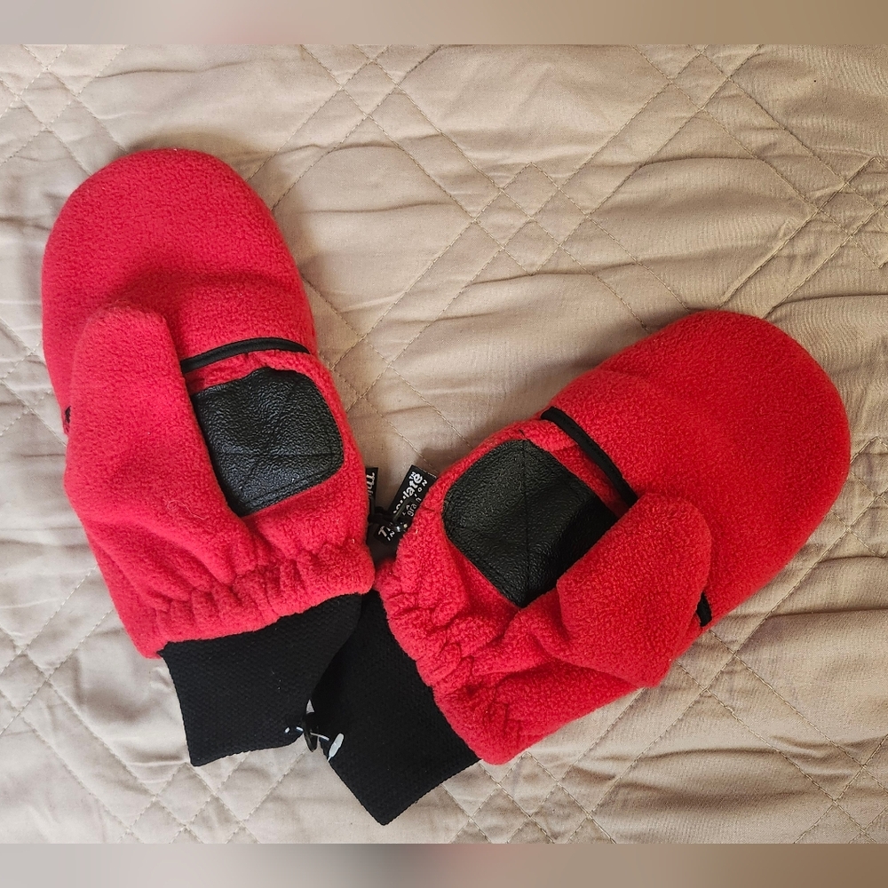 New Red Fleece Thinsulate Mittens with Black Accents